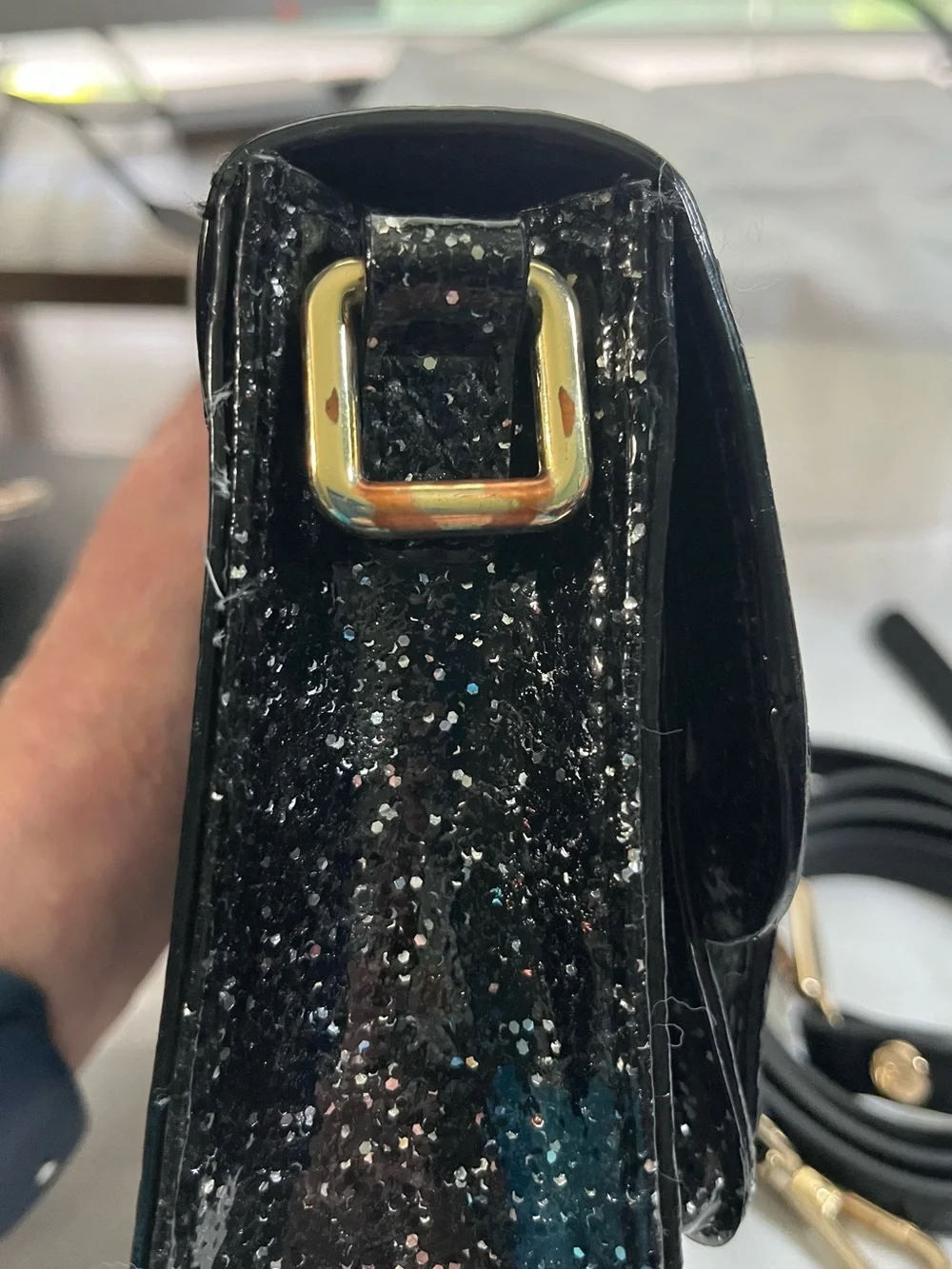 kate spade Black Glitter Mini Scout Satchel/Crossbody with Gold Hardware